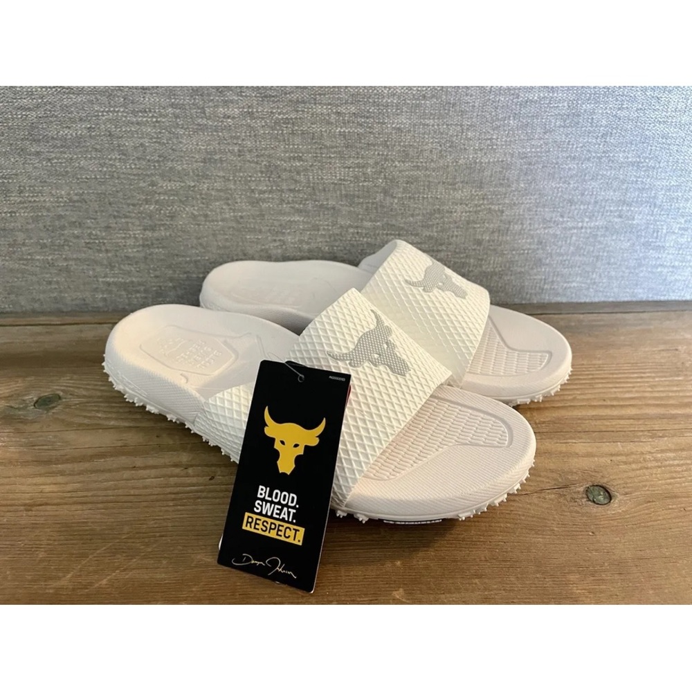 Under Armour UA Project Rock Brahma Bull Slides Sandals 3025237-101 Mens